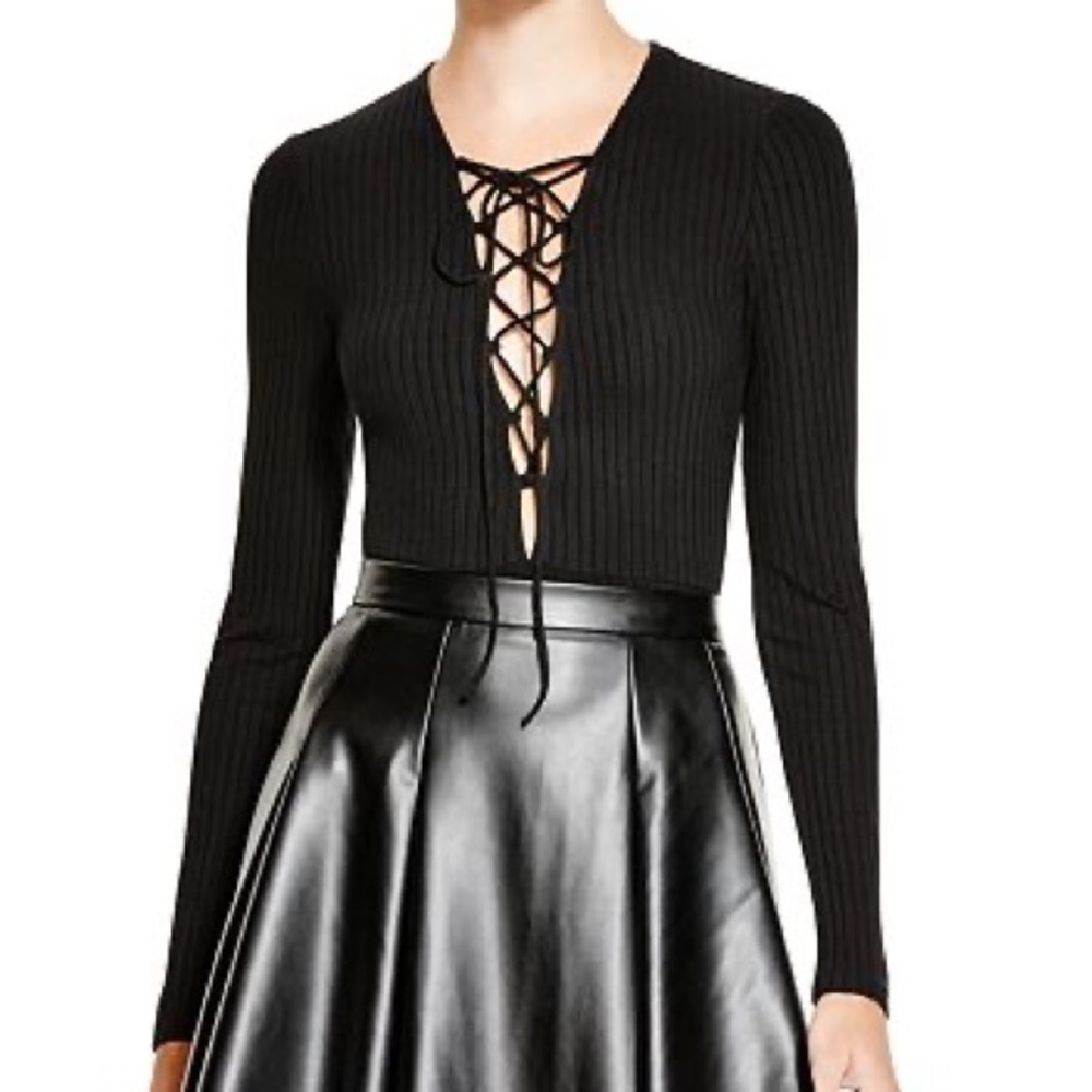 AQUA Ribbed Lace-Up Bodysuit - 100% Exclusive